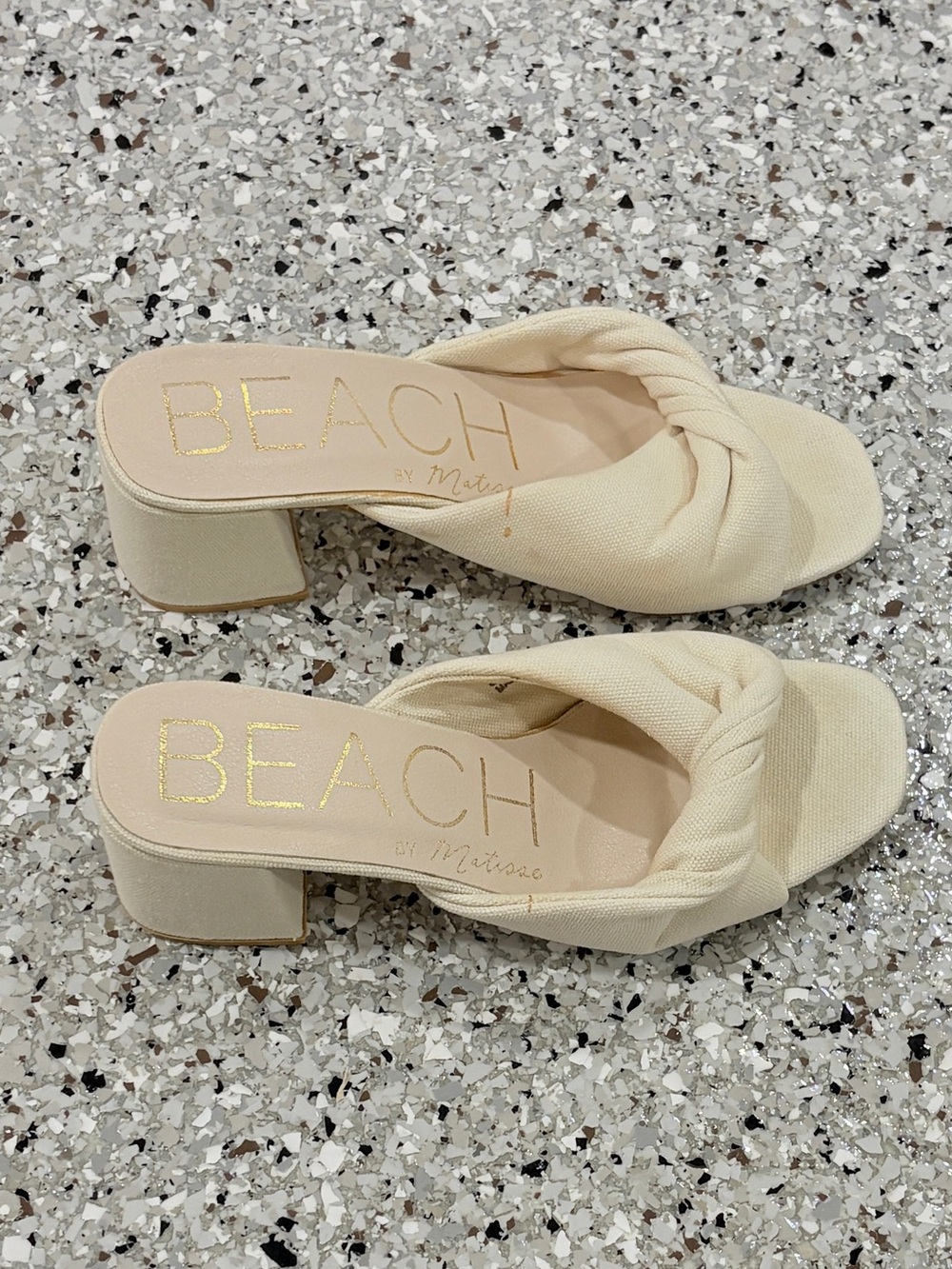 Beach by Matisse Juno Natural Linen Block Heel Slide Sandals - Size 6
